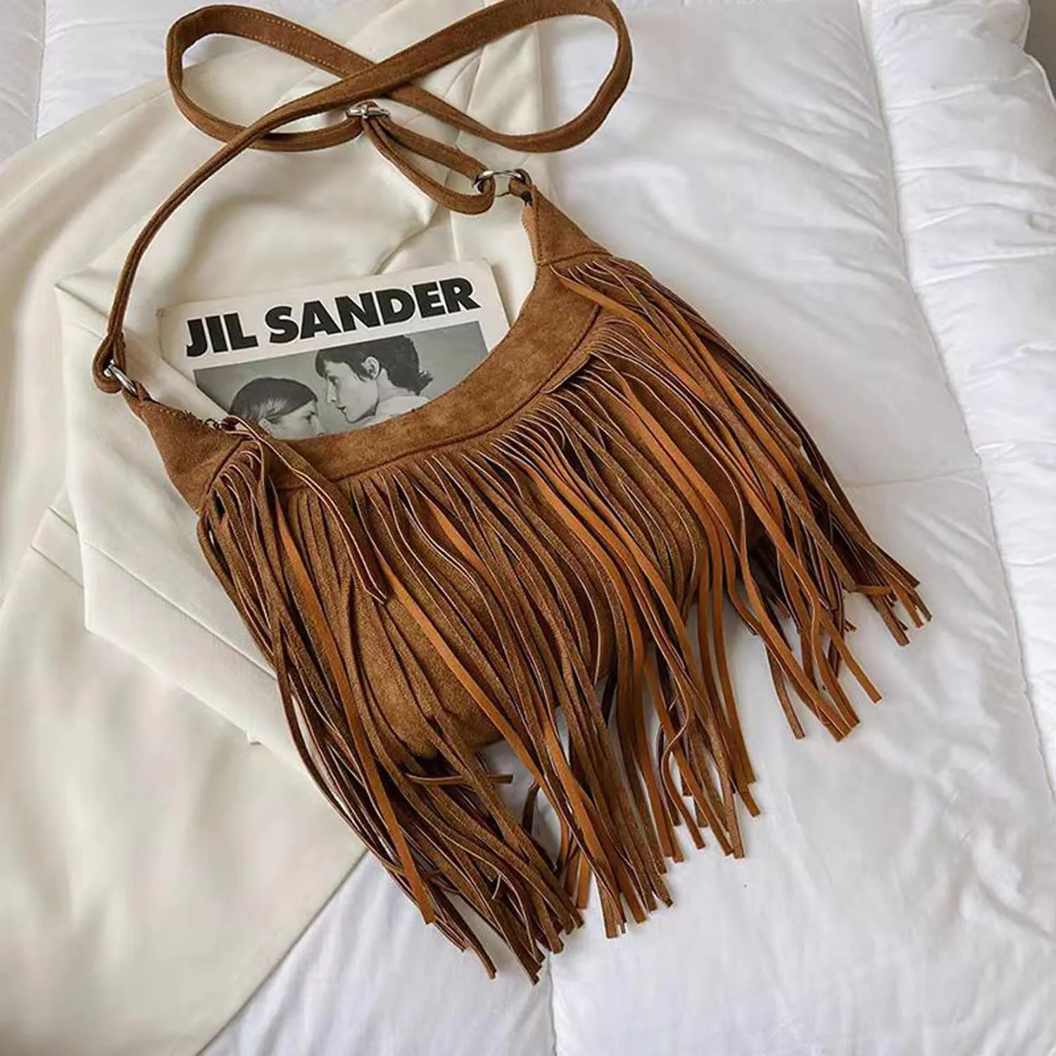 Women Fashion Fringe Purse Crossbody Bags Vegan Suede Hippie Tassel Hobo Shoulder Bag Vintage Handbags