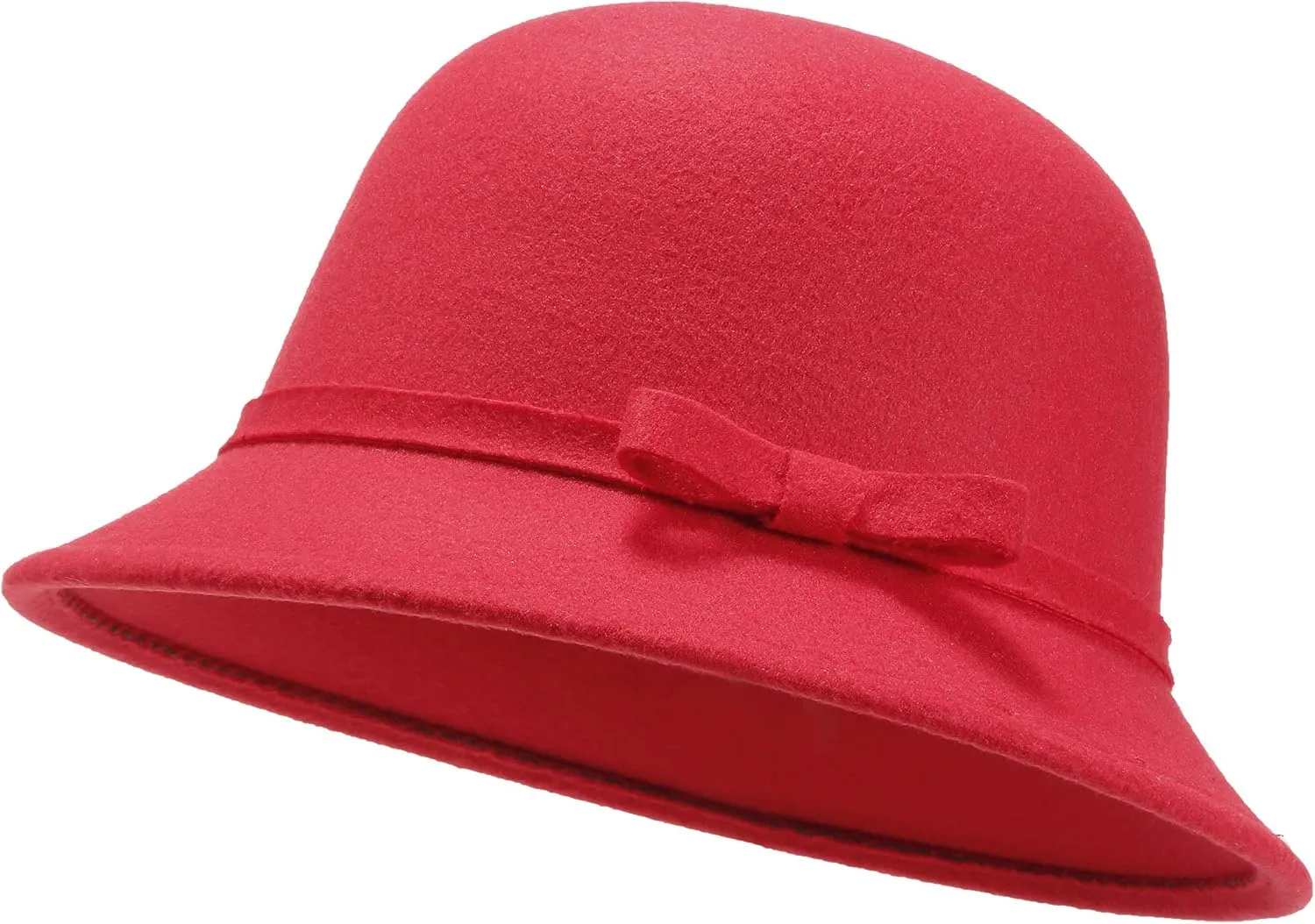 Women Felt Hat, Bucket Hat, Adjustable Vintage Bowler Suede Wool Hat with Bowknot