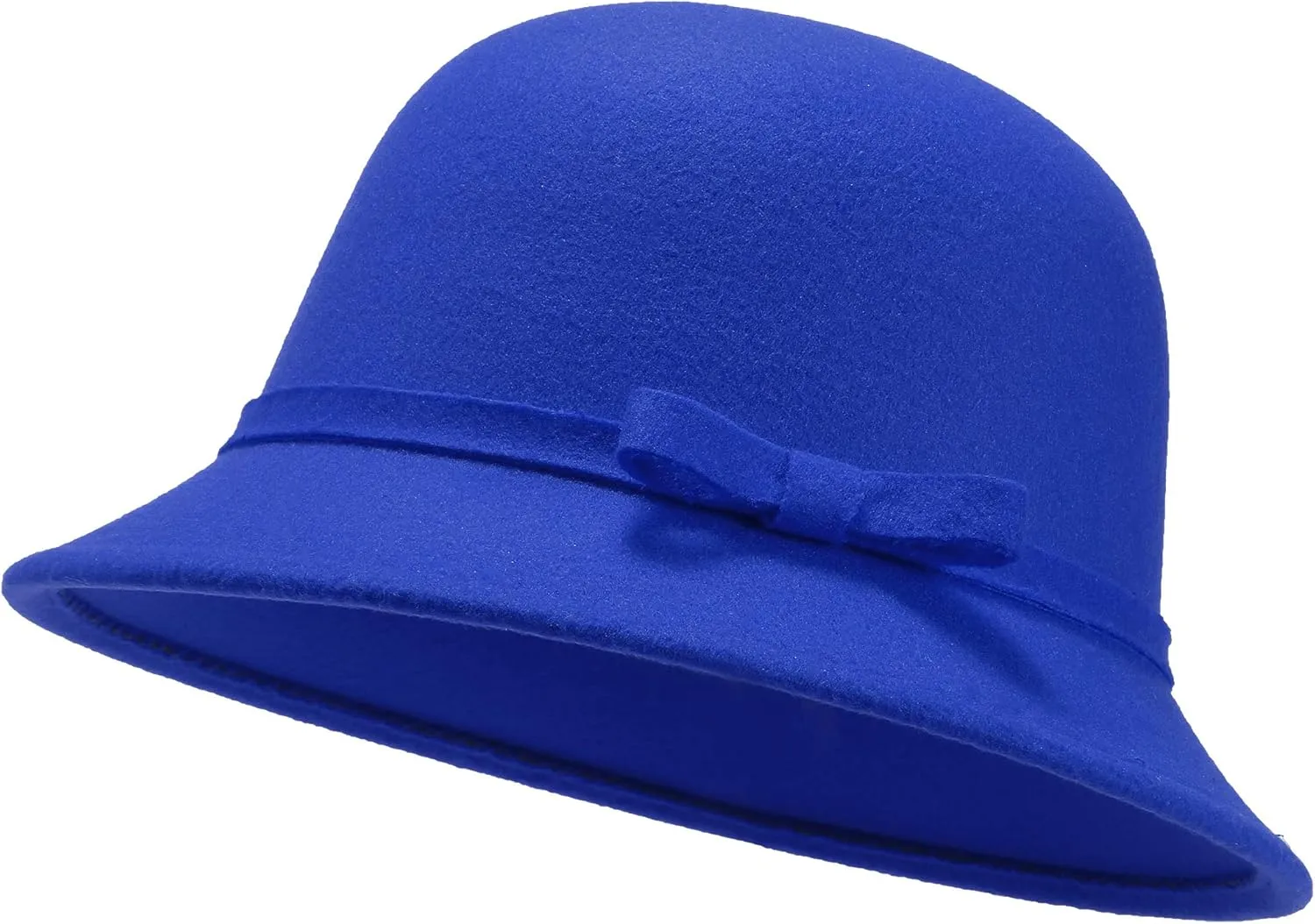 Women Felt Hat, Bucket Hat, Adjustable Vintage Bowler Suede Wool Hat with Bowknot