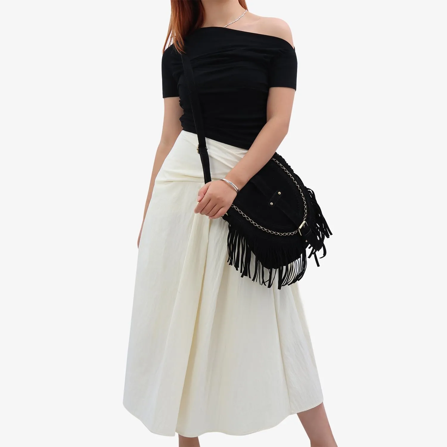 Women Fringe Hobo Bag Retro Tassel Shoulder Bag Fringe Purse Suede Tassel Hippie Saddle bag