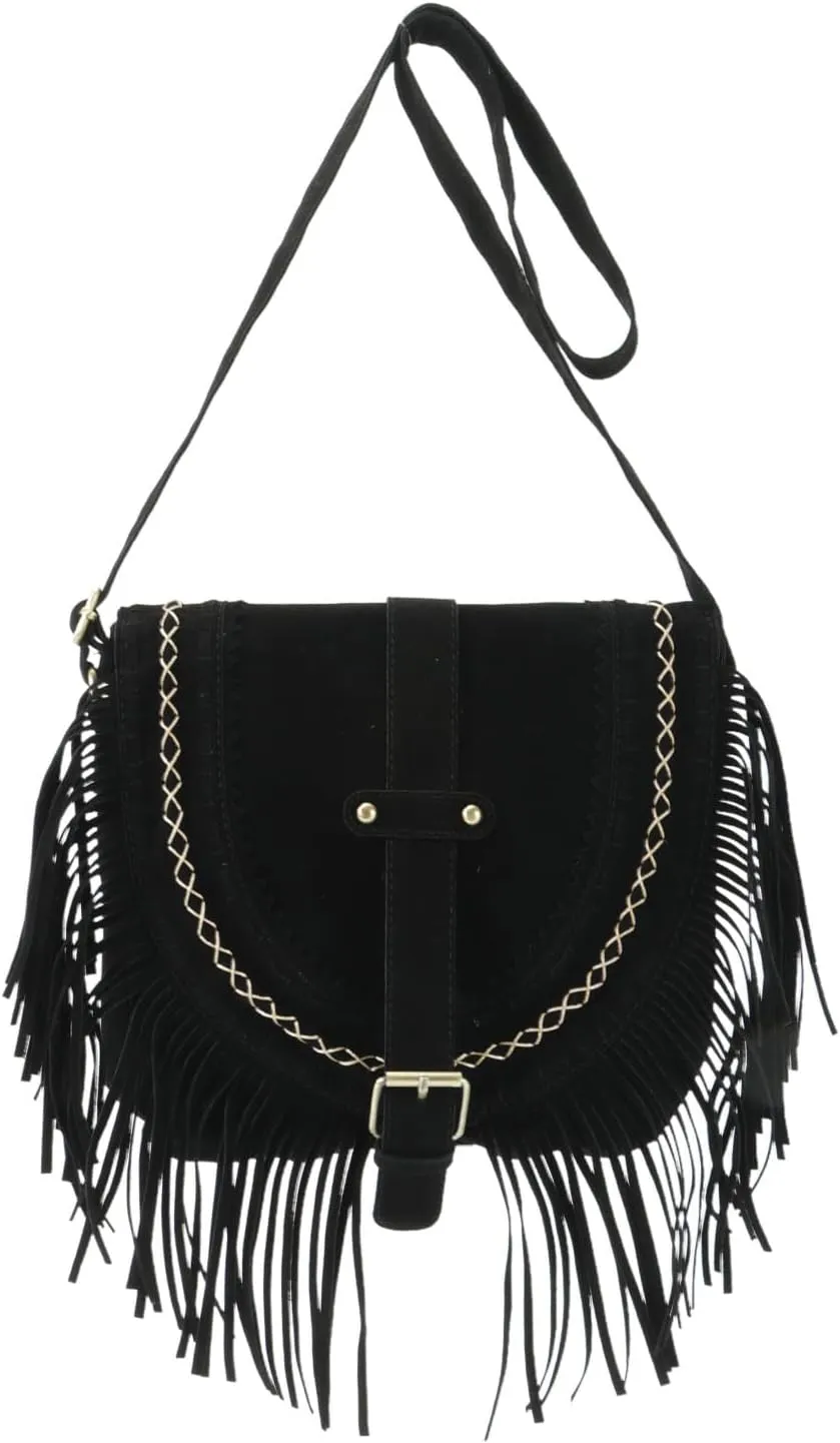 Women Fringe Hobo Bag Retro Tassel Shoulder Bag Fringe Purse Suede Tassel Hippie Saddle bag