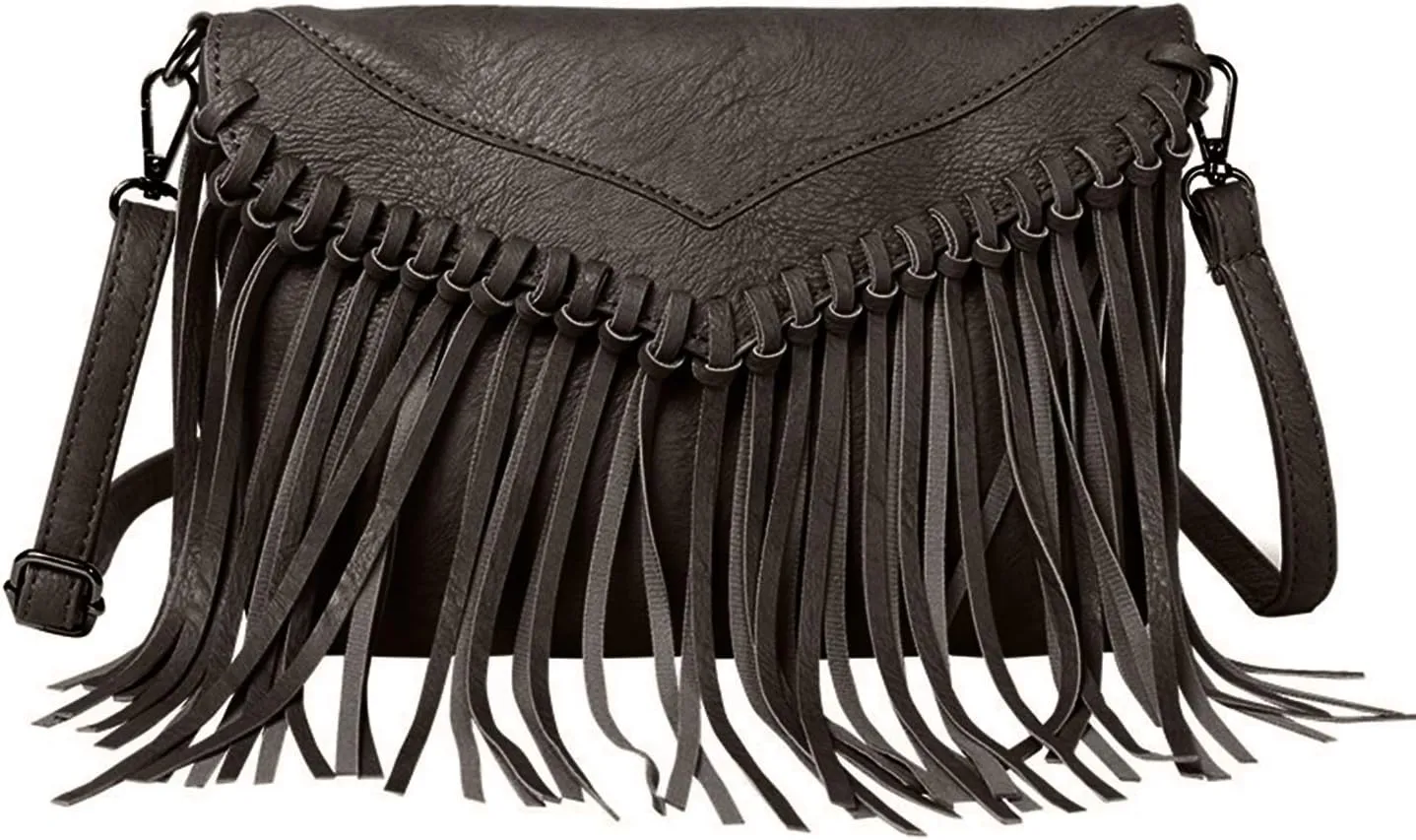 Women Fringe Hobo Purse Vintage Tassel Shoulder Bag Black Tassel Handbags