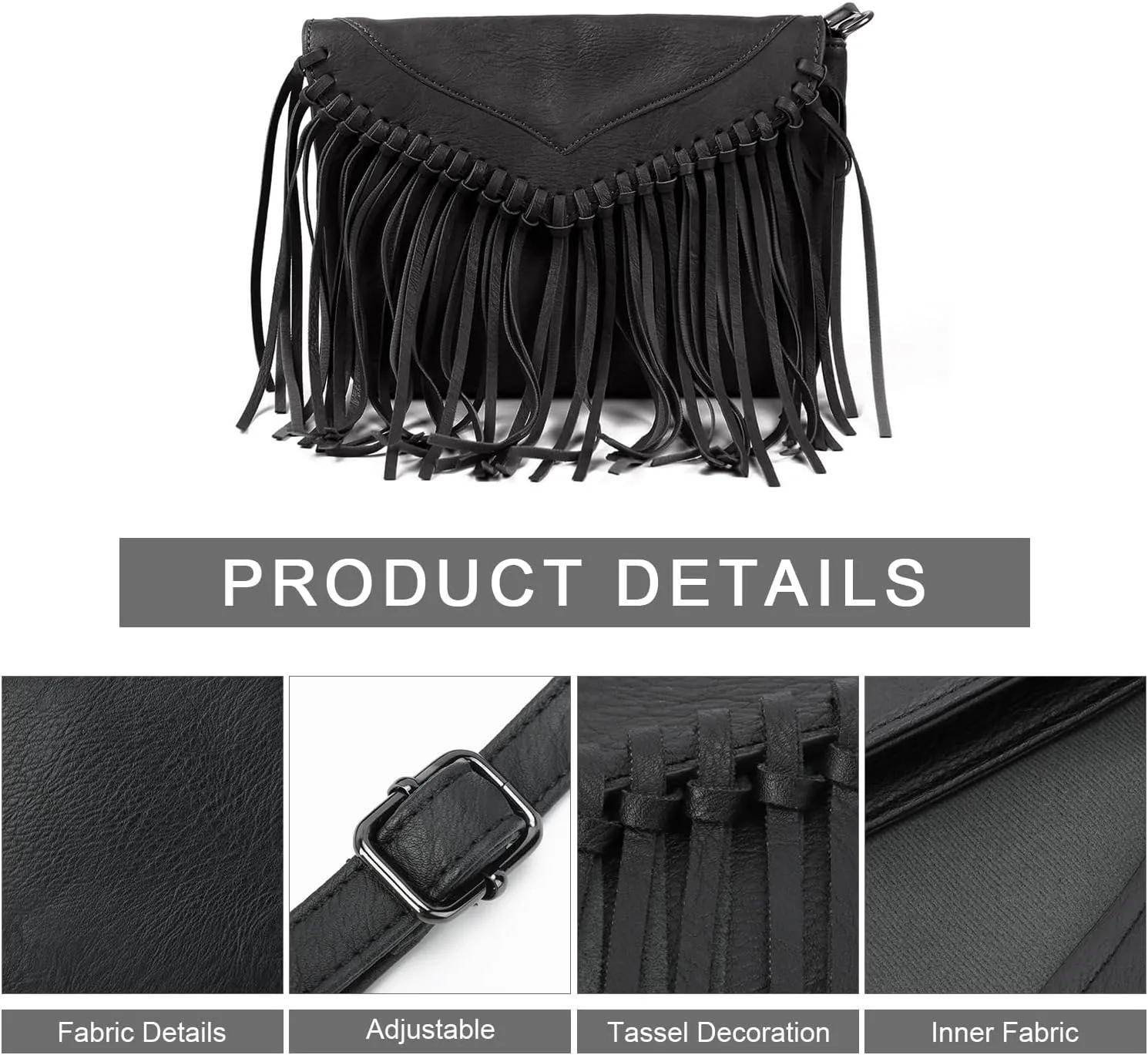 Women Fringe Hobo Purse Vintage Tassel Shoulder Bag Black Tassel Handbags