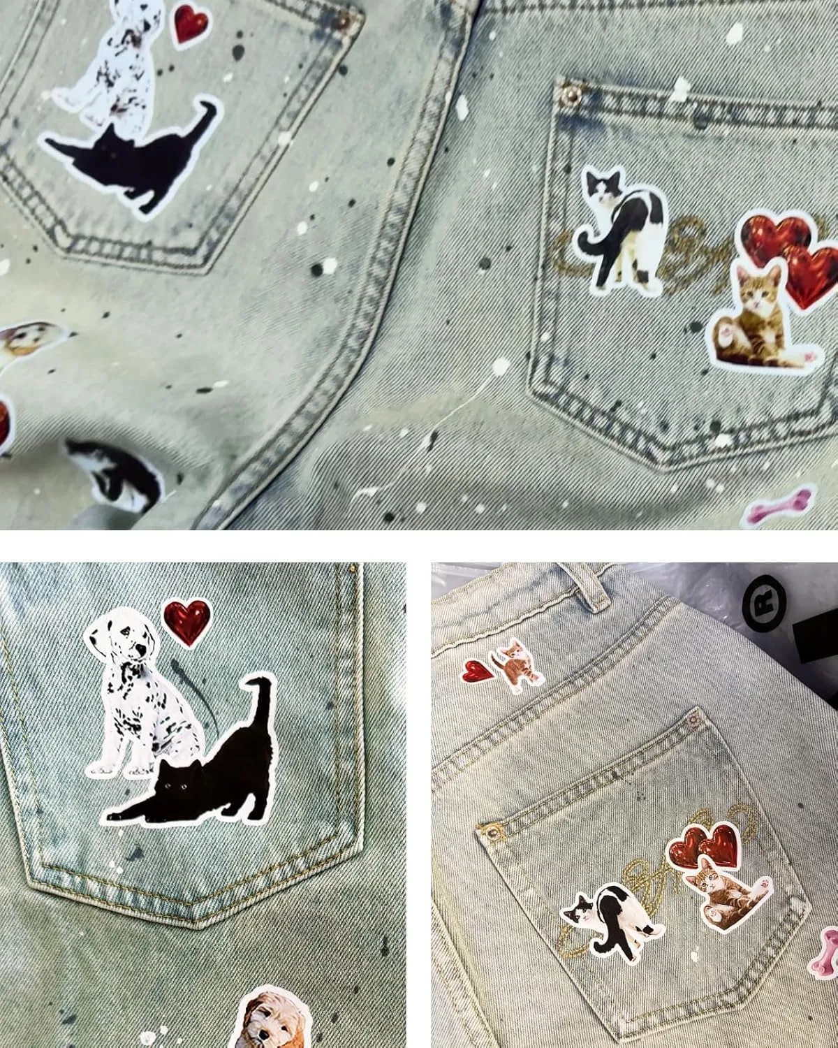 Women Graphic Cargo Baggy Jorts Y2K Cute Dog Cat Print Wide Leg Fringe Jean Shorts with 8 Pockets Summer Streetwear