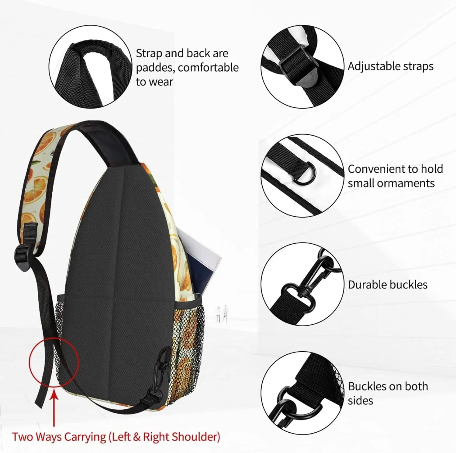 Women Juice Orange Bee Citrus Crossbody Sling Backpack for Men Chest Bag Shoulder Bag Lightweight One Strap Backpack Travel Outdoor Daypack
