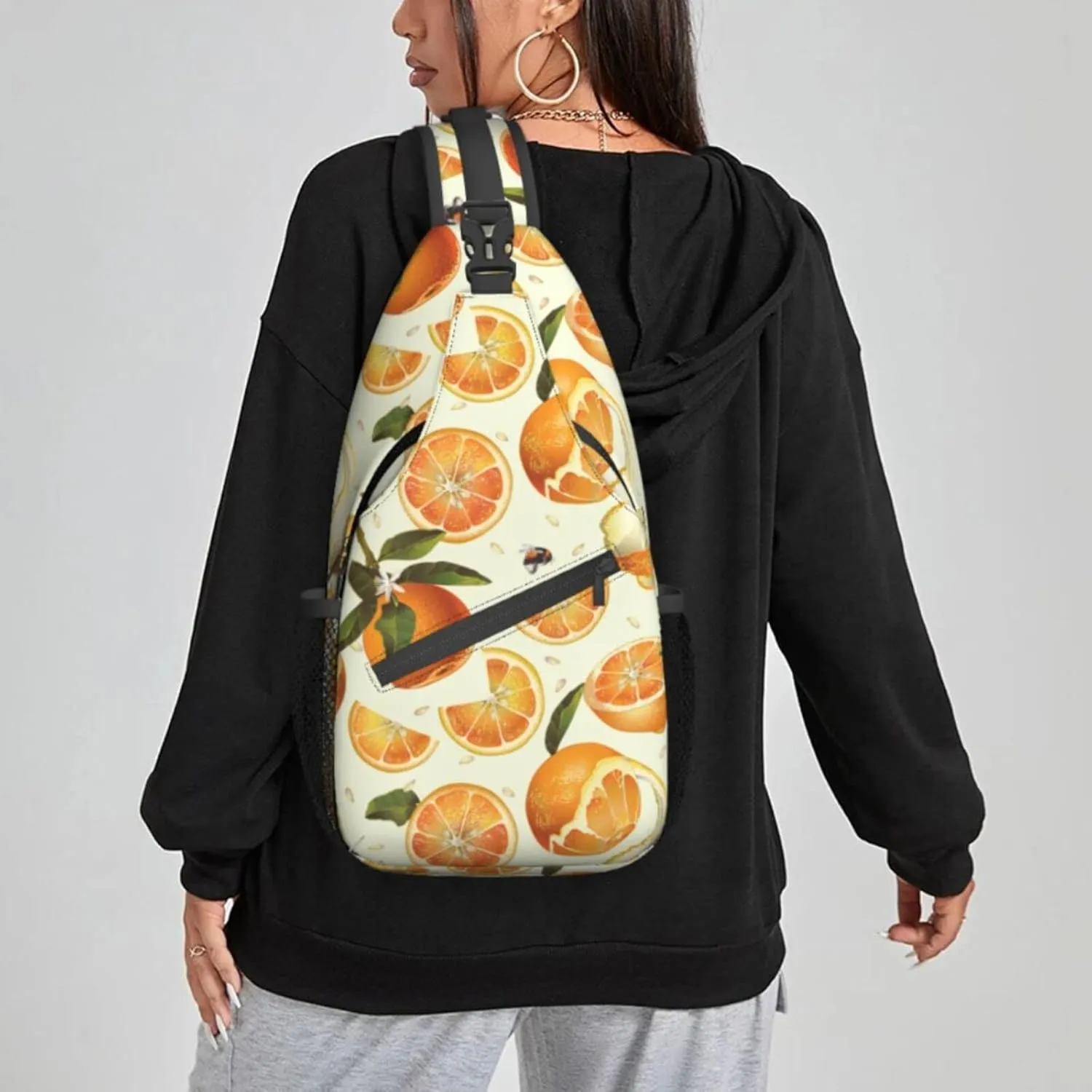 Women Juice Orange Bee Citrus Crossbody Sling Backpack for Men Chest Bag Shoulder Bag Lightweight One Strap Backpack Travel Outdoor Daypack