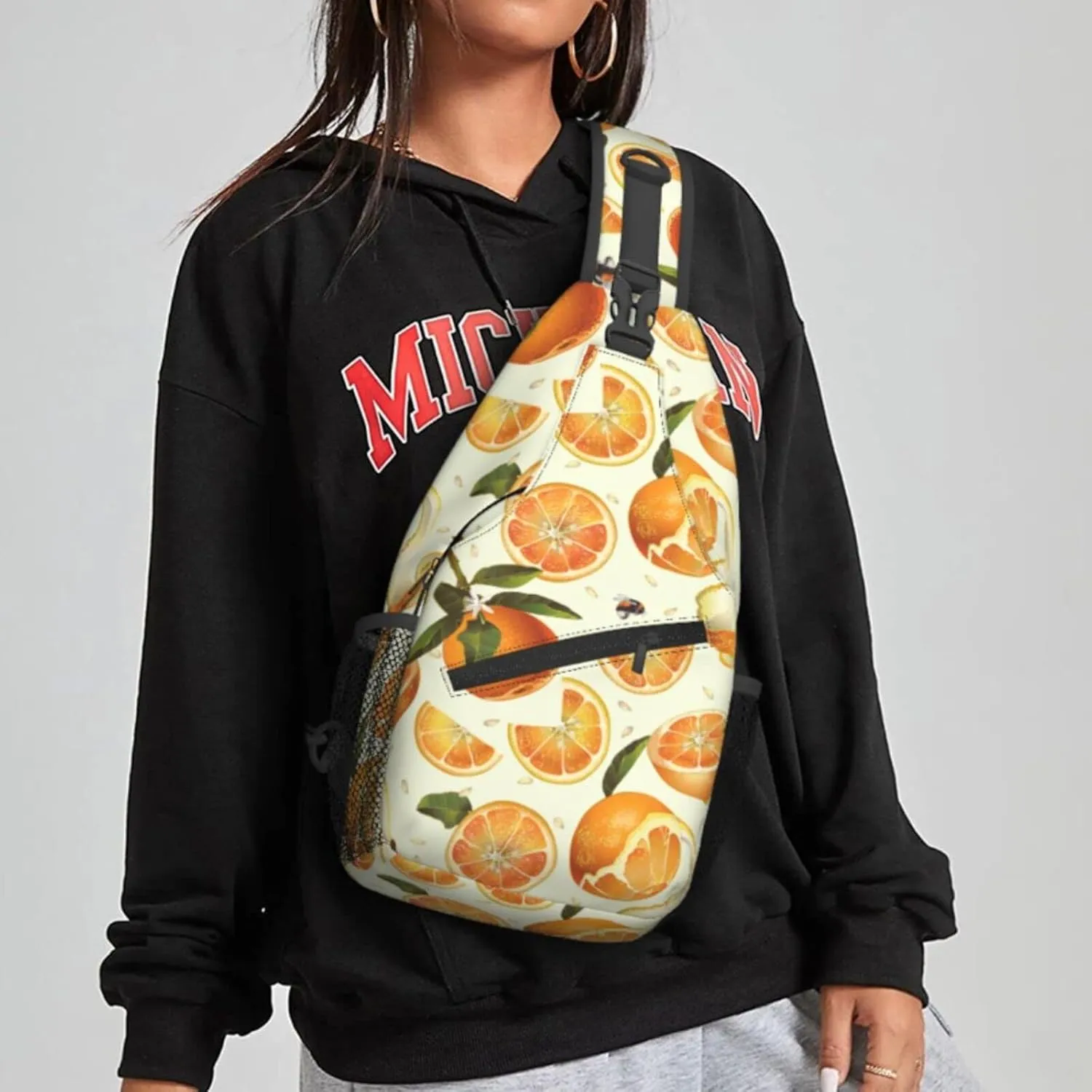 Women Juice Orange Bee Citrus Crossbody Sling Backpack for Men Chest Bag Shoulder Bag Lightweight One Strap Backpack Travel Outdoor Daypack