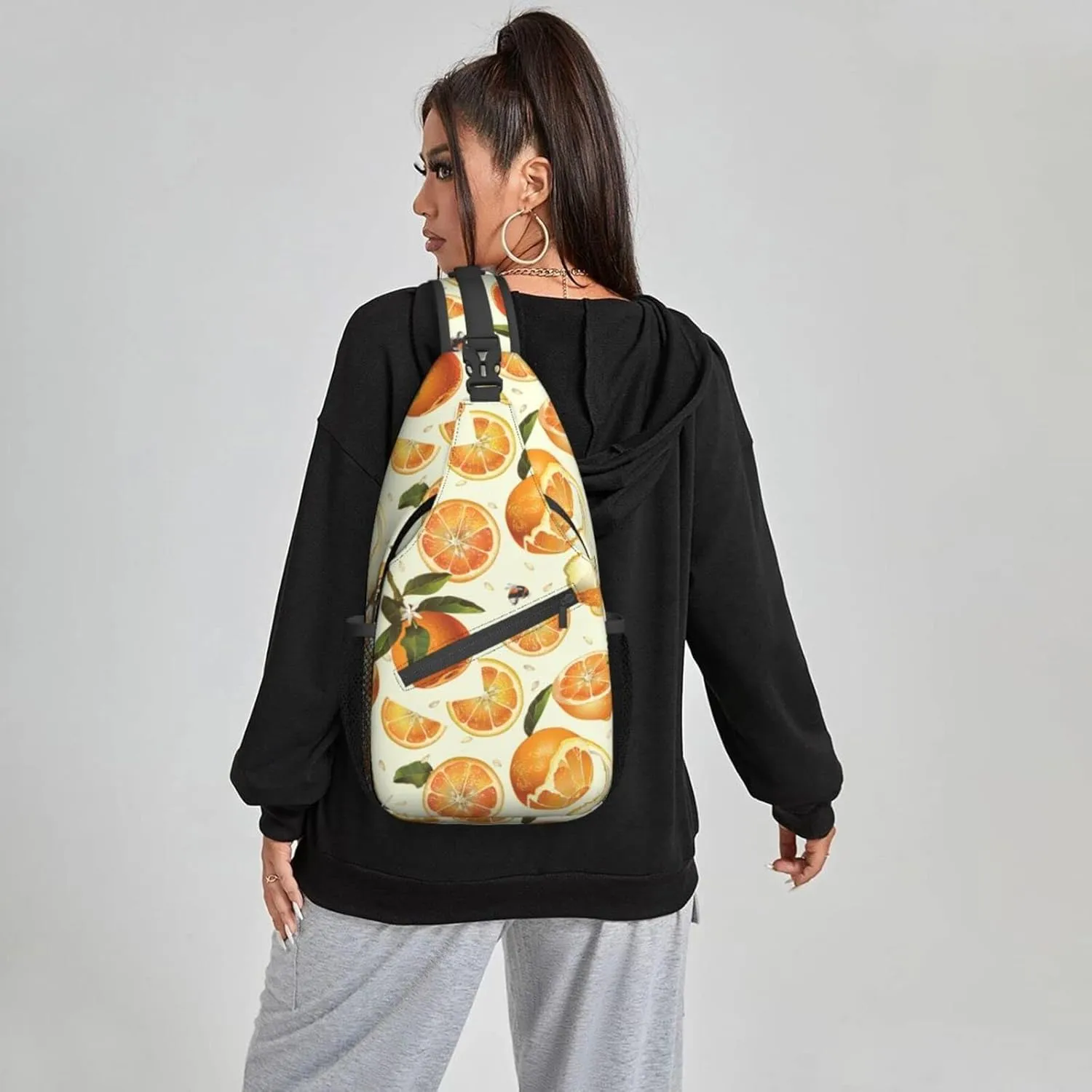 Women Juice Orange Bee Citrus Crossbody Sling Backpack for Men Chest Bag Shoulder Bag Lightweight One Strap Backpack Travel Outdoor Daypack