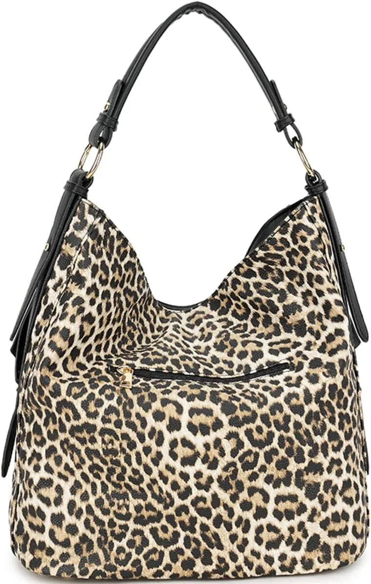 Women Leopard Print Handbag and Purse Tassels Tote Large Shoulder Bag Tote Satchel with Adjustable Shoulder Strap