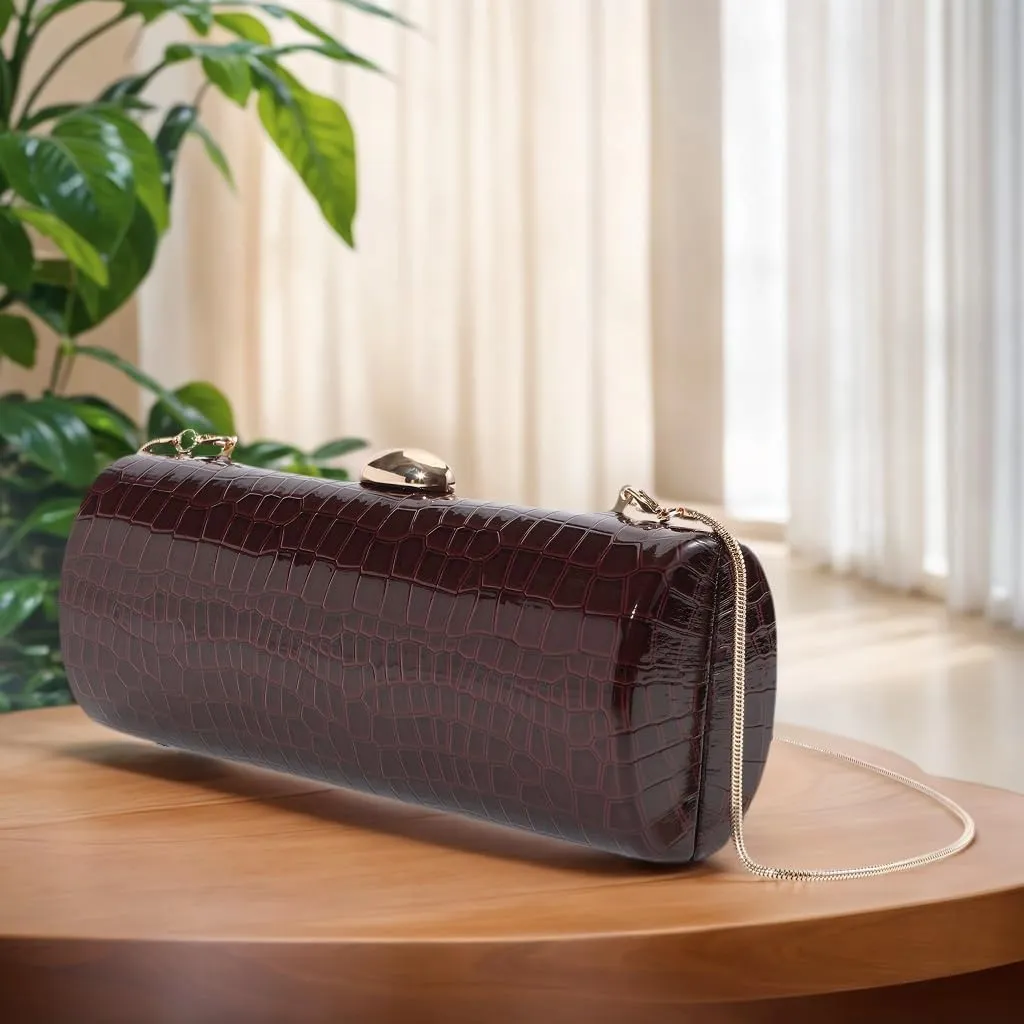 Women Luxury PU Alligator Formal Clutch Purse Crocodile Print Evening Bag with Removable Chain for Work Cocktail