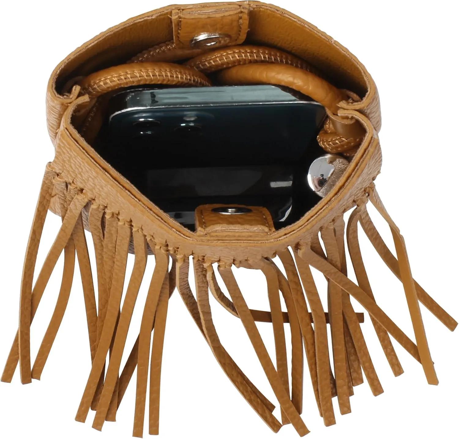 Women Mini Fringe Tassel PU Leather Crossbody Bag Hobo Bag Cell Phone Coin Purse Wallet