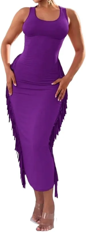 Women Sexy Summer Sexy Plain Mid Waist Side High Stretch Knit Beach Boho Dress