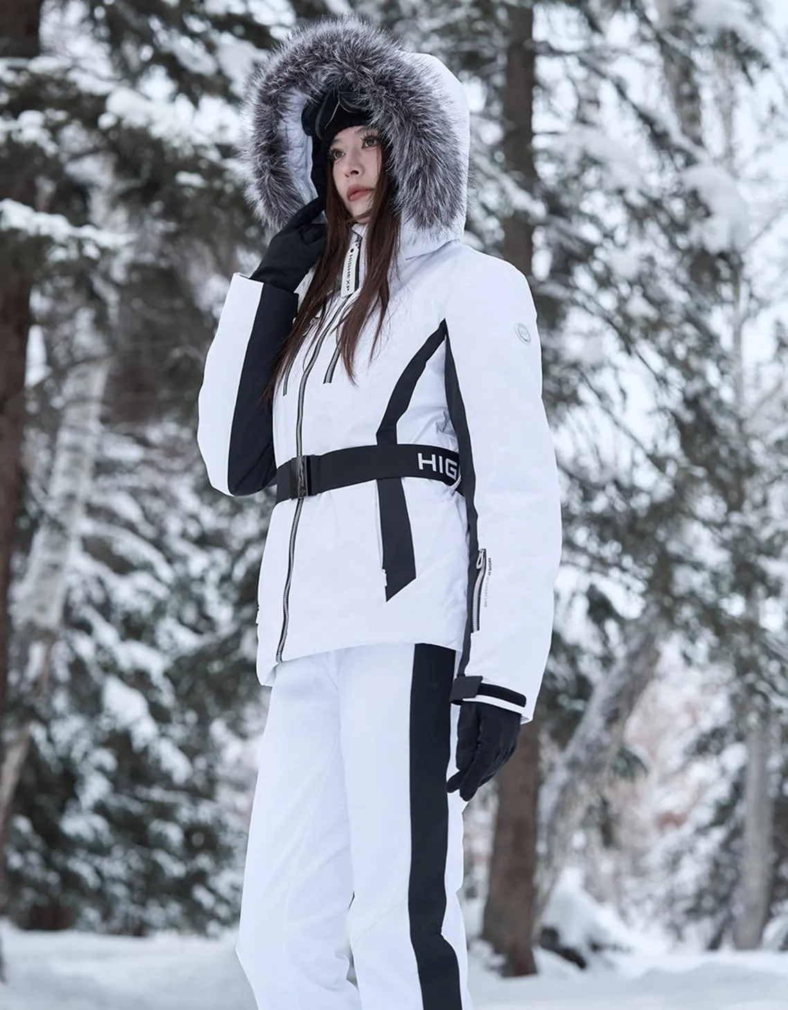 Women Ski Jacket Snowboard Fitted Slim Fit Short Snow Coat Belted Mountain Waterproof Insulated Warm Winter