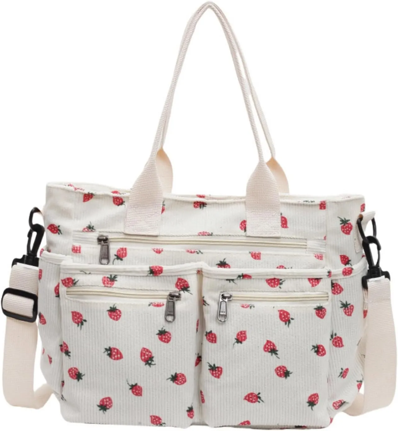 Women Strawberry Bags, Corduroy Everyday Tote Bag Kawaii Shoulder Purse Handbag Crossbody Work Bag
