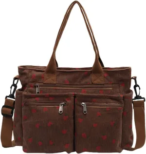 Women Strawberry Bags, Corduroy Everyday Tote Bag Kawaii Shoulder Purse Handbag Crossbody Work Bag
