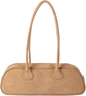 Women Suede Boston Tote Bag Zipper Shoulder Bag Multi-pocket Solid Color Clutch Purse for Shopping Travel