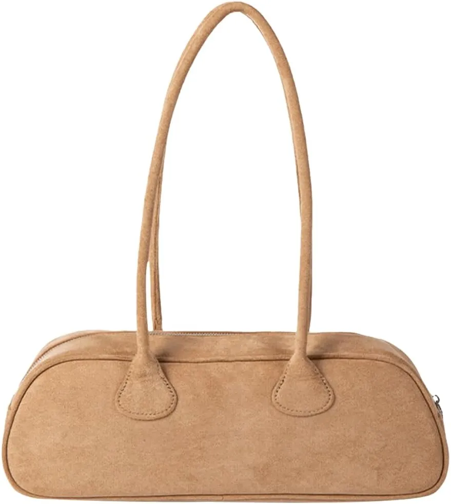 Women Suede Boston Tote Bag Zipper Shoulder Bag Multi-pocket Solid Color Clutch Purse for Shopping Travel
