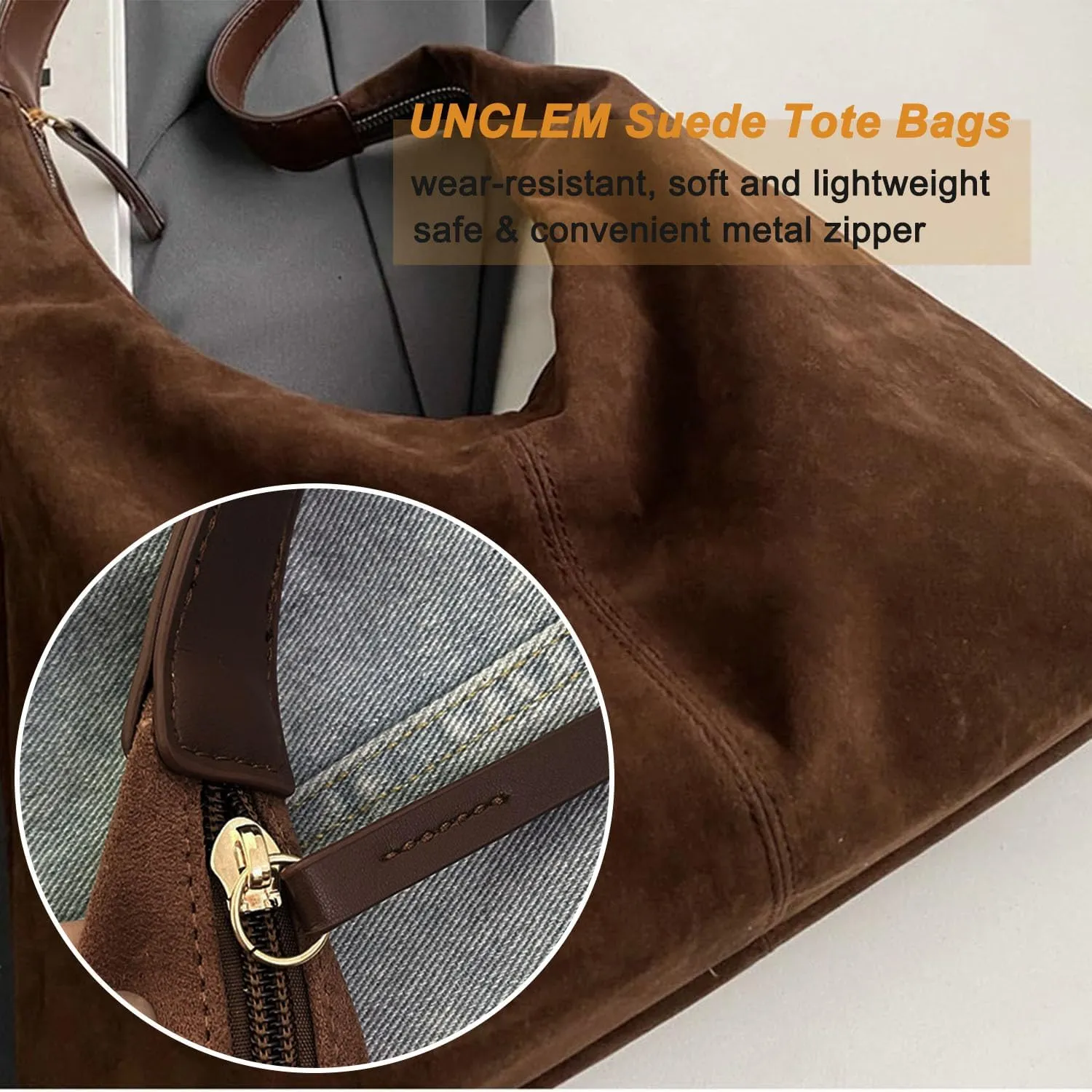 Women Suede Hobo Bags - Vintage Leather Slouchy Shoulder Tote Handbag