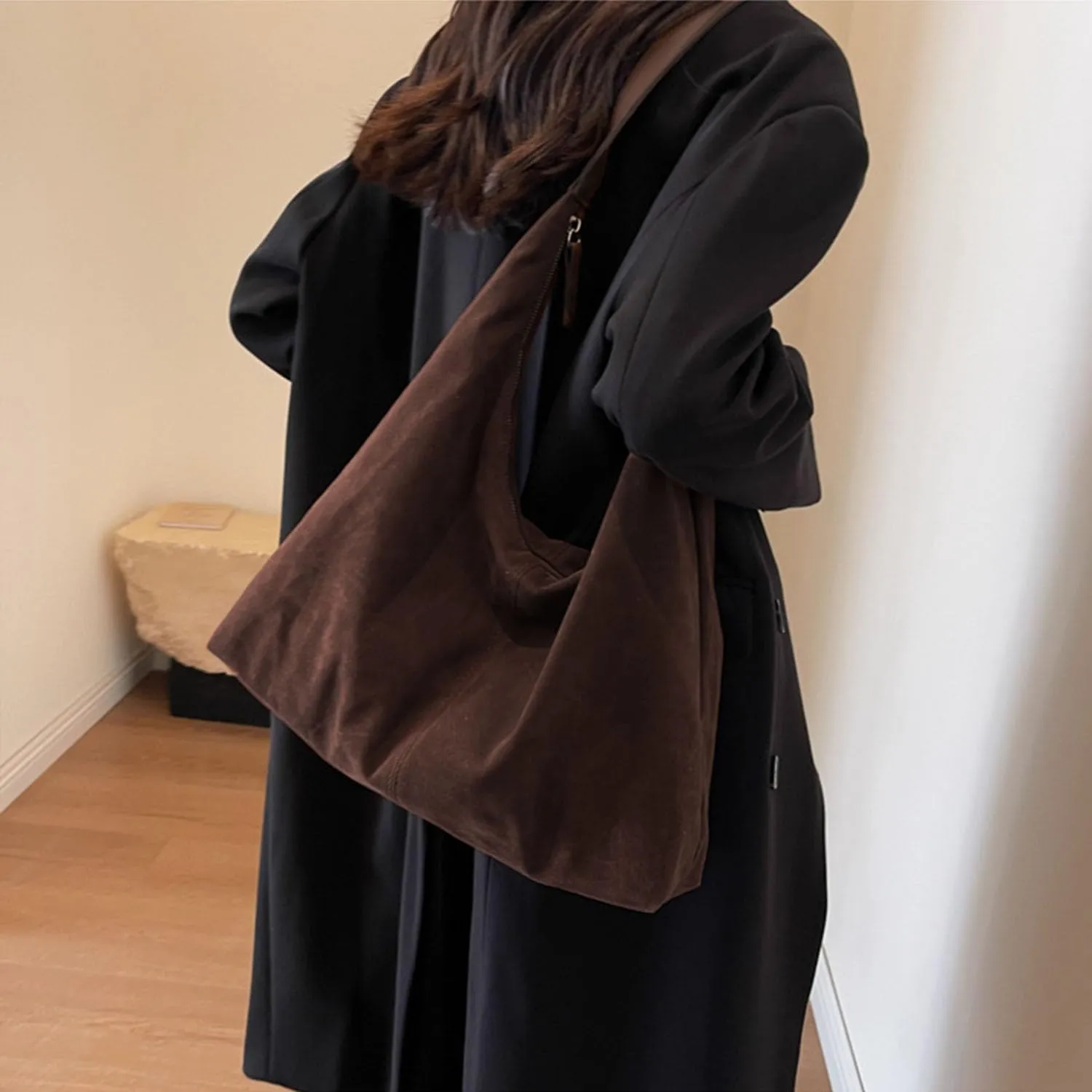 Women Suede Hobo Bags - Vintage Leather Slouchy Shoulder Tote Handbag