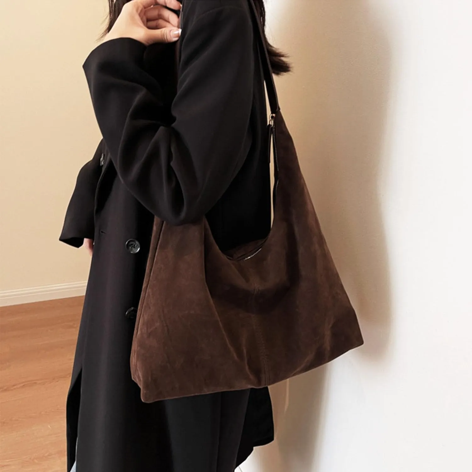 Women Suede Hobo Bags - Vintage Leather Slouchy Shoulder Tote Handbag