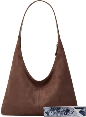 Women Suede Hobo Bags - Vintage Leather Slouchy Shoulder Tote Handbag