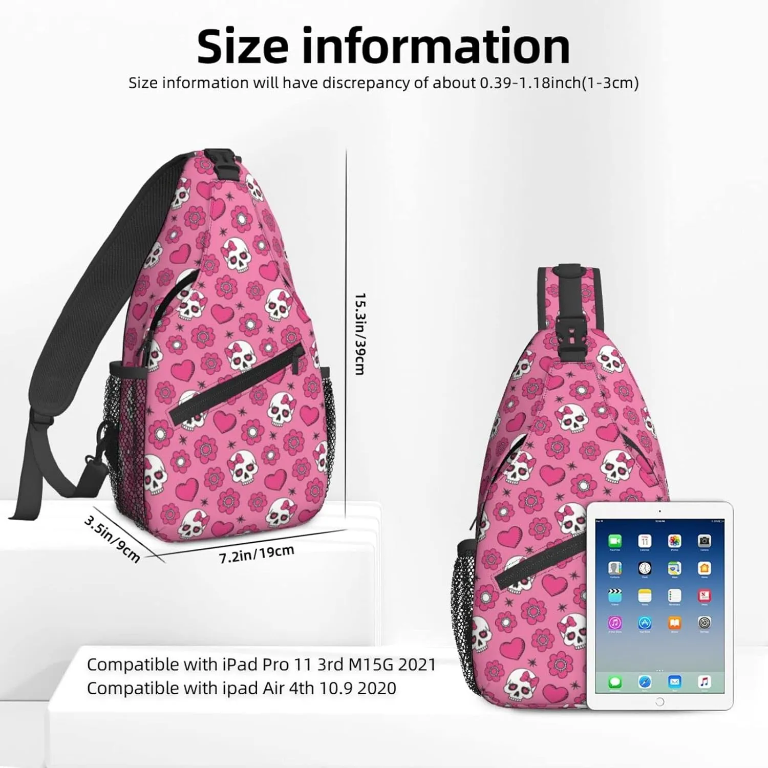 Women Sweet Heart Cute Sugar Skulls Crossbody Sling Backpack for Men Chest Bag Shoulder Bag Lightweight One Strap Backpack Travel Outdoor Daypack