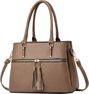 Women Tassels Satchel Bag Top-Handle Bag Shoulder Bag Handbag and Purse Pockets Zipper Leather Crossbody Bag Tote
