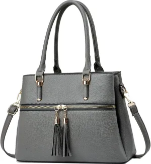 Women Tassels Satchel Bag Top-Handle Bag Shoulder Bag Handbag and Purse Pockets Zipper Leather Crossbody Bag Tote