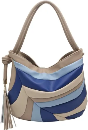 Women Tote Bag Faux Leather Shoulder Bag Multicolor Horizontal Stripes Handbag Hobo Bag with Tassel, One Color, One Size