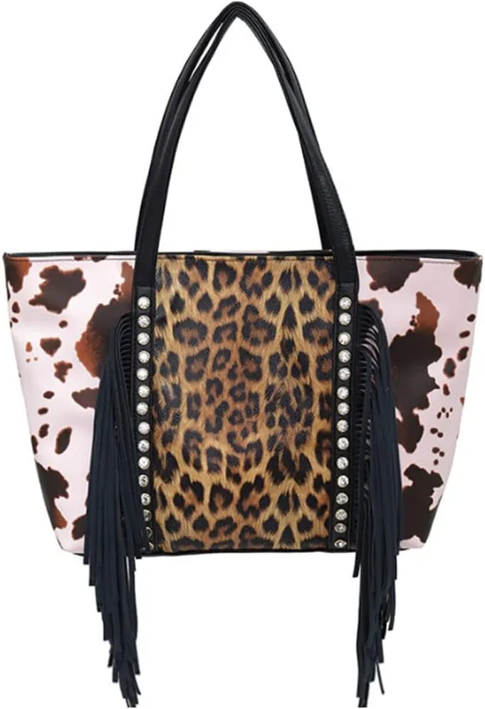 Women Tote Bag Leopard Print Tassels Shoulder Bags Large Capacity Handbag