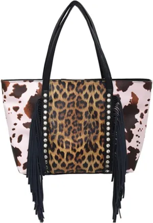 Women Tote Bag Leopard Print Tassels Shoulder Bags Large Capacity Handbag