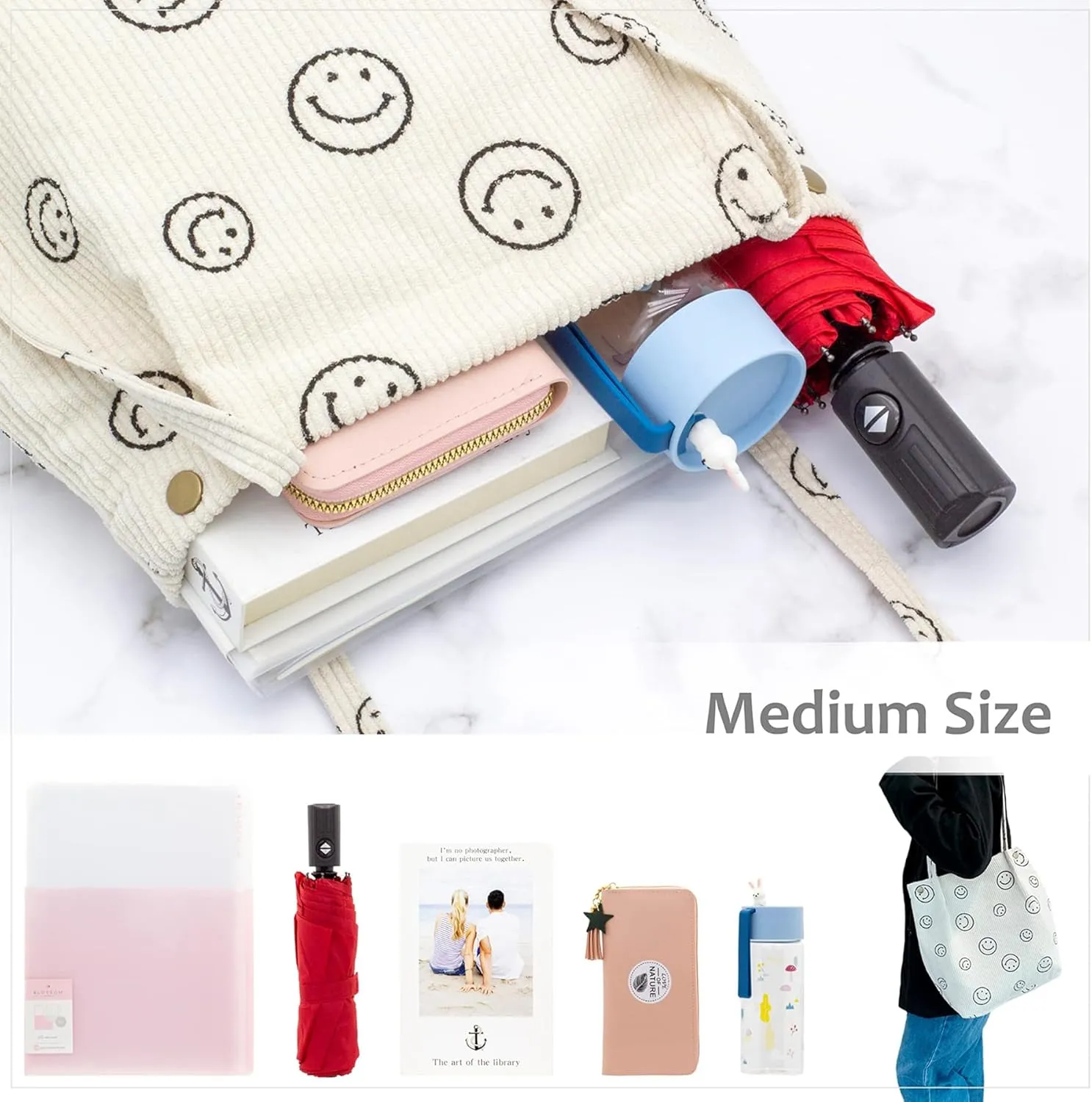 Women Tote Bags Grocery Shoulder Bag Corduroy with Inner Pocket for Work Beach Lunch Travel Shopping Shopper Handbags
