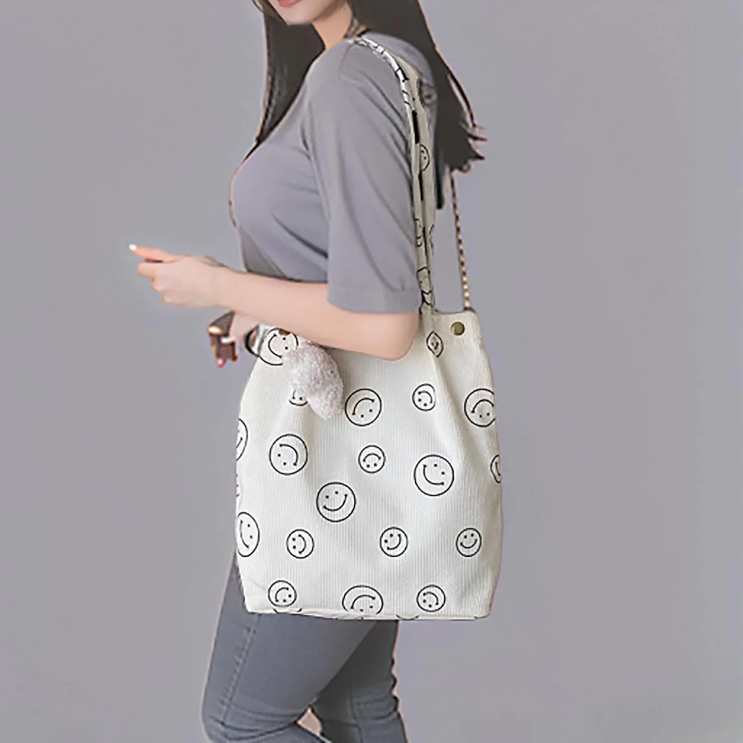 Women Tote Bags Grocery Shoulder Bag Corduroy with Inner Pocket for Work Beach Lunch Travel Shopping Shopper Handbags