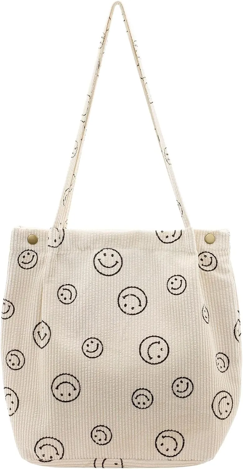 Women Tote Bags Grocery Shoulder Bag Corduroy with Inner Pocket for Work Beach Lunch Travel Shopping Shopper Handbags