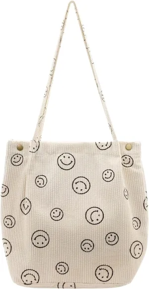 Women Tote Bags Grocery Shoulder Bag Corduroy with Inner Pocket for Work Beach Lunch Travel Shopping Shopper Handbags