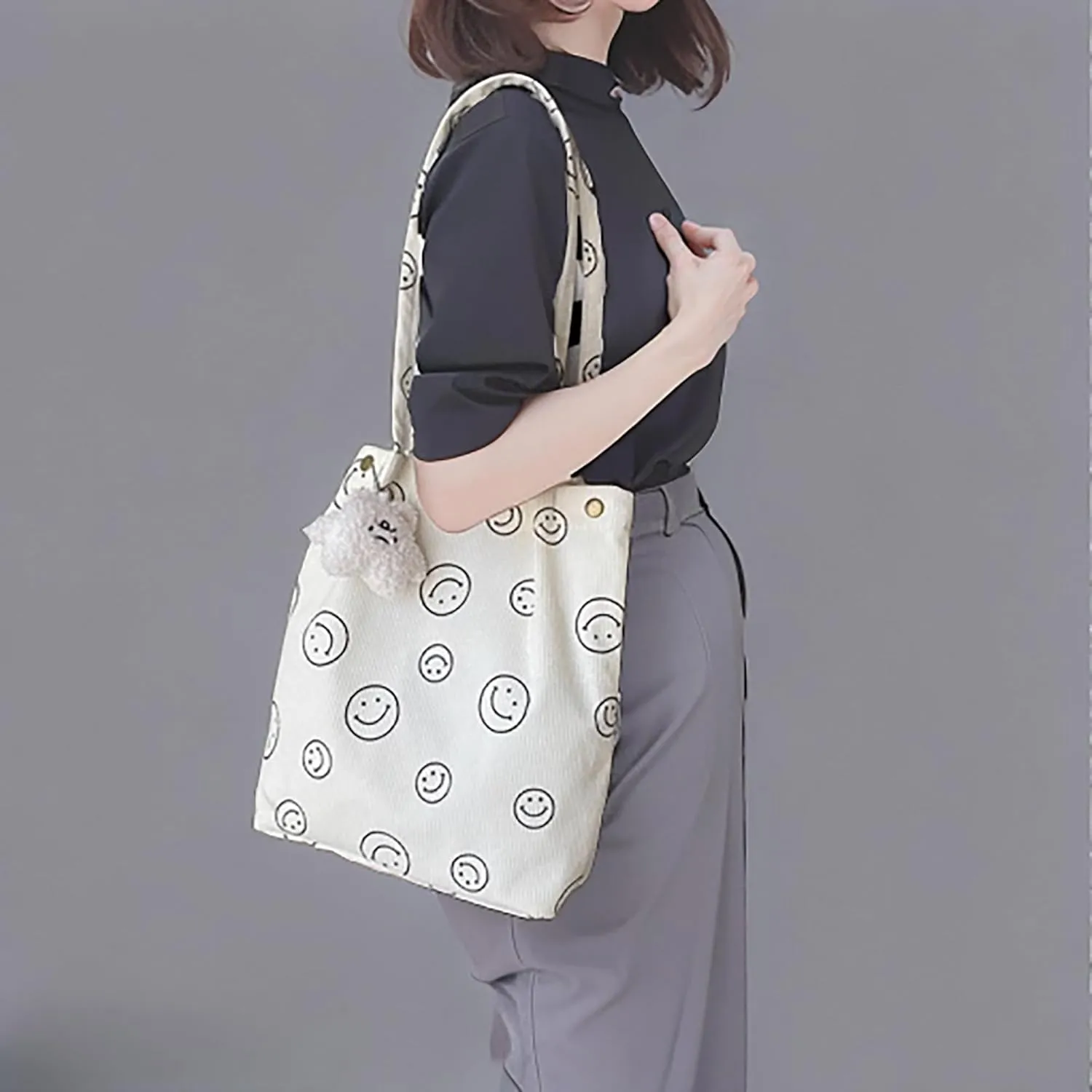 Women Tote Bags Grocery Shoulder Bag Corduroy with Inner Pocket for Work Beach Lunch Travel Shopping Shopper Handbags