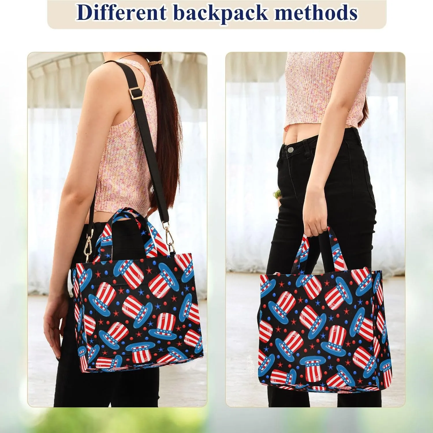 Womens American Presidential Hats Stars Satchel Tote Crossbody Bag for Weekender Travel Beach Gym
