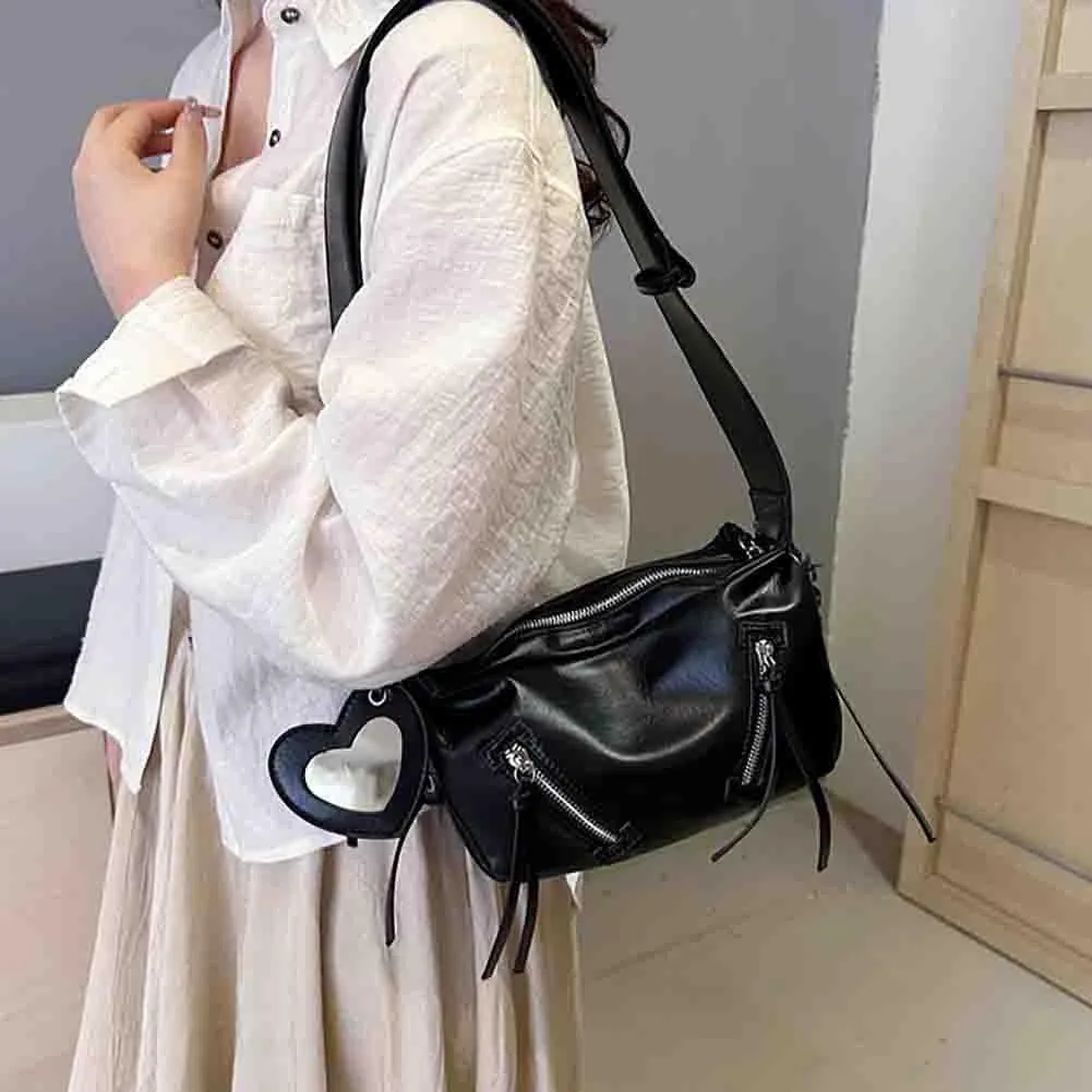 Women’s Casual Fashion Rivet Crossbody Bag, Punk Style Y2K Gothic Fringe Shoulder Bag, PU Leather Hobo Tassel Satchel Purse