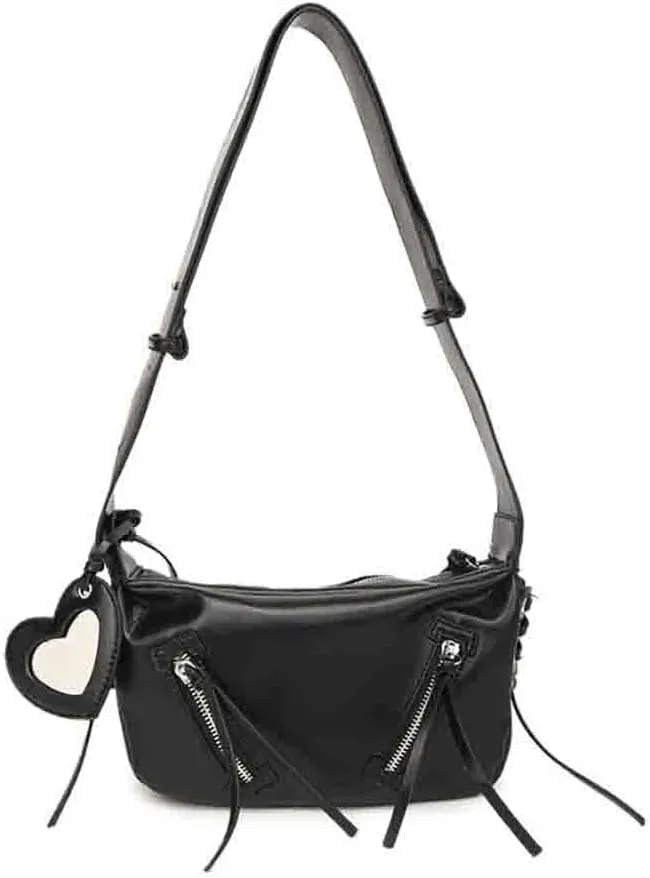 Women’s Casual Fashion Rivet Crossbody Bag, Punk Style Y2K Gothic Fringe Shoulder Bag, PU Leather Hobo Tassel Satchel Purse