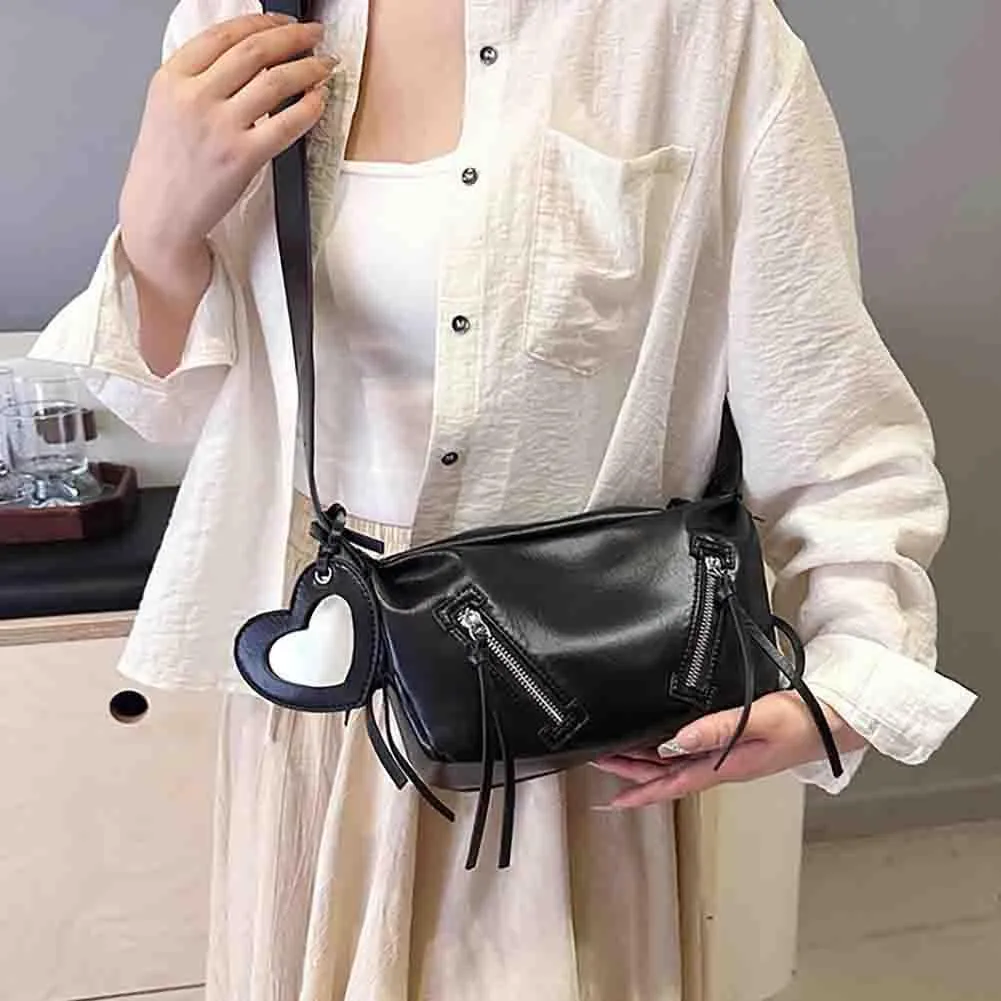 Women’s Casual Fashion Rivet Crossbody Bag, Punk Style Y2K Gothic Fringe Shoulder Bag, PU Leather Hobo Tassel Satchel Purse