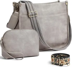 Women's Crossbody Bag Vegan Leather Shoulder Purses and Wallet Two Adjustable Guitar Strap Hobo Bags