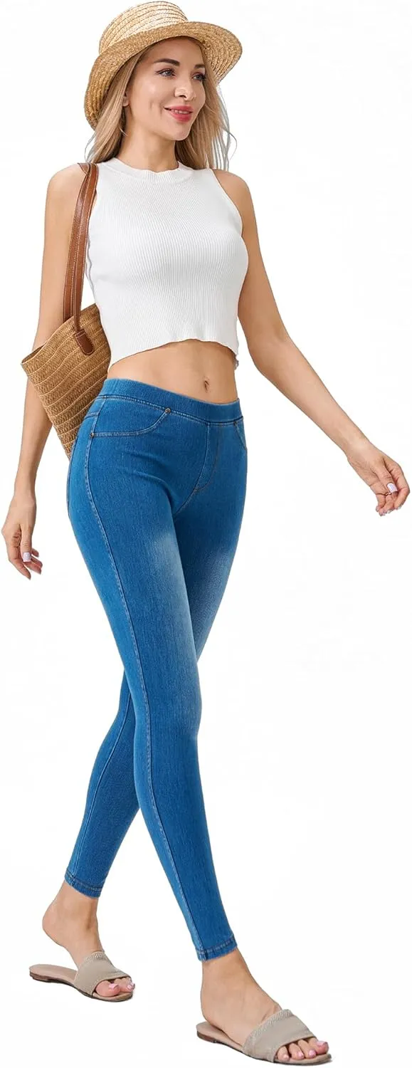 Women's Denim Jeggings Stretch Pull-On Jegging Casual Pants with Pockets