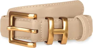 Women's Fashion Classic Metal Buckle Leather Belt with Jeans Dress