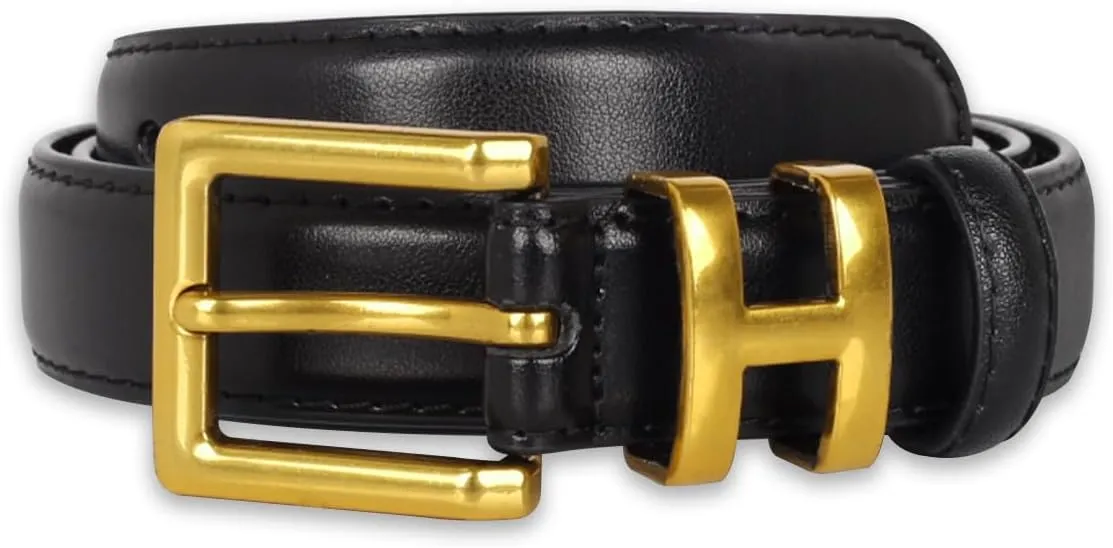 Women's Fashion Classic Metal Buckle Leather Belt with Jeans Dress