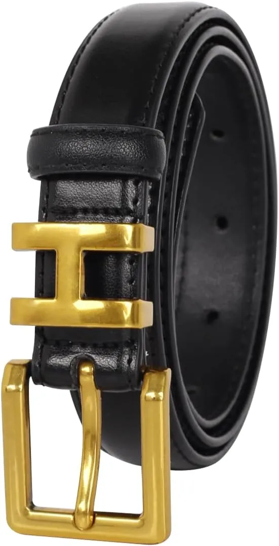 Women's Fashion Classic Metal Buckle Leather Belt with Jeans Dress