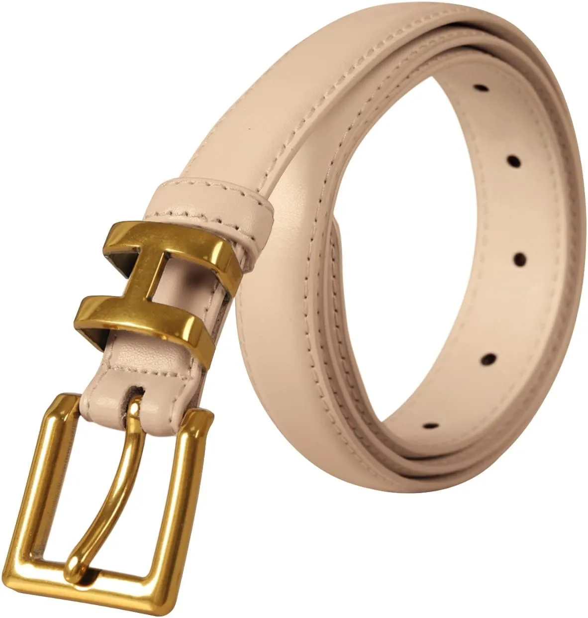 Women's Fashion Classic Metal Buckle Leather Belt with Jeans Dress