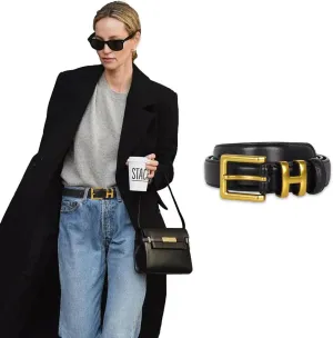 Women's Fashion Classic Metal Buckle Leather Belt with Jeans Dress