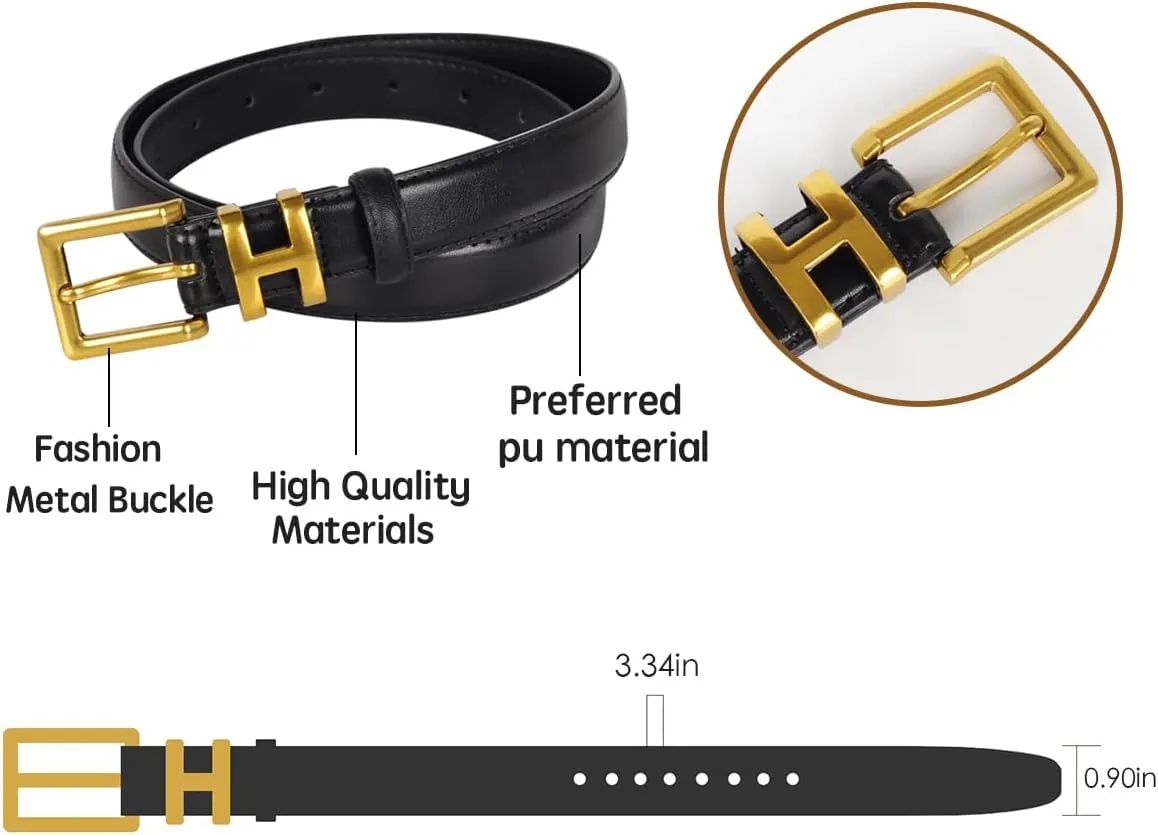Women's Fashion Classic Metal Buckle Leather Belt with Jeans Dress