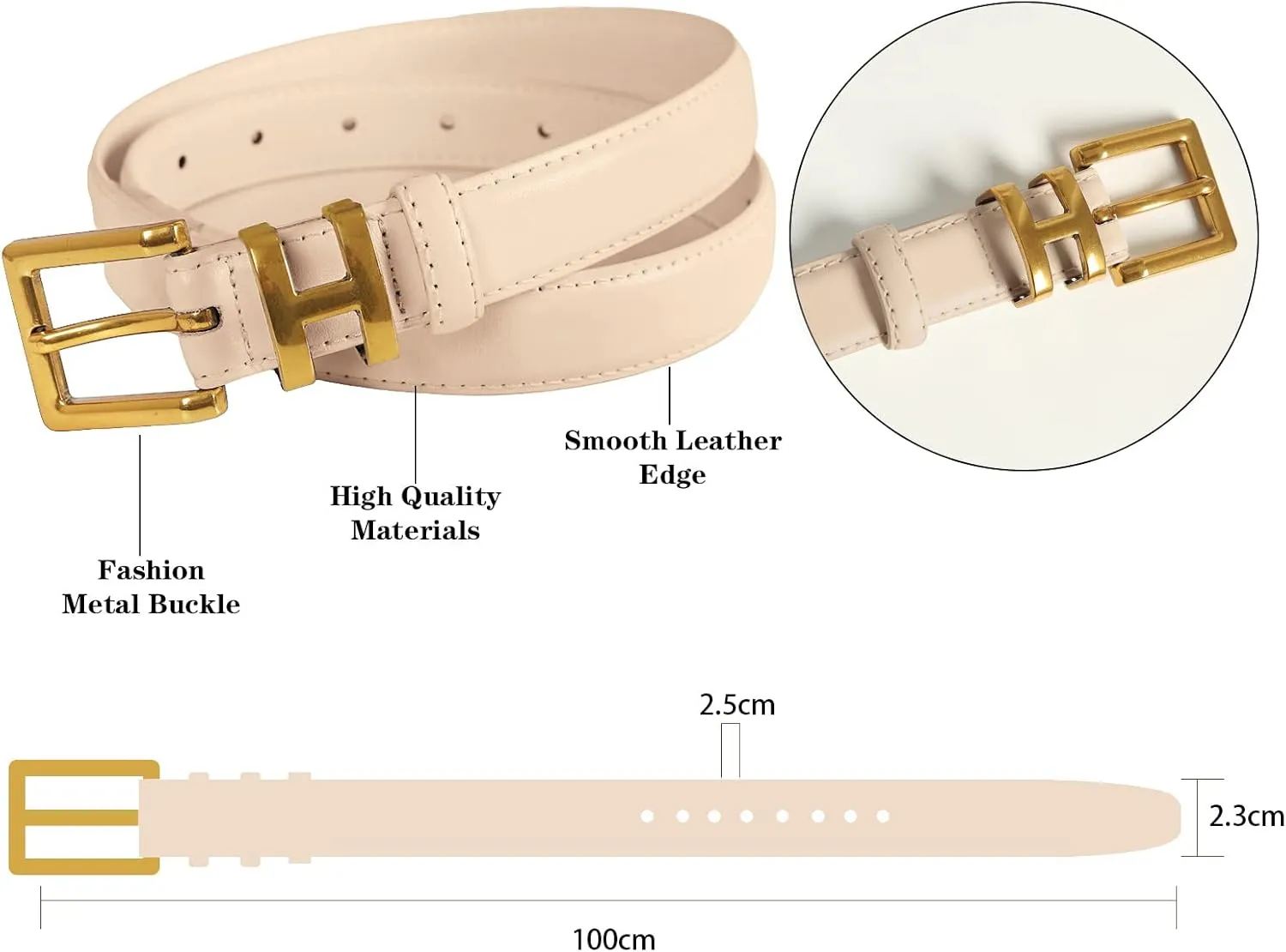 Women's Fashion Classic Metal Buckle Leather Belt with Jeans Dress