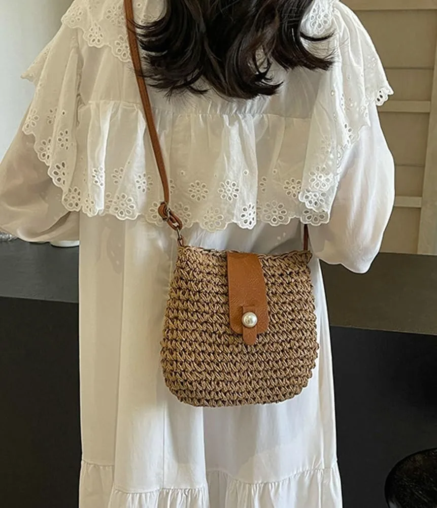 Womens Fashion Straw Crossbody Bags Woven Summer Beach Shoulder Tote Bag Bucket Purse Small Handbag Satchel 2024